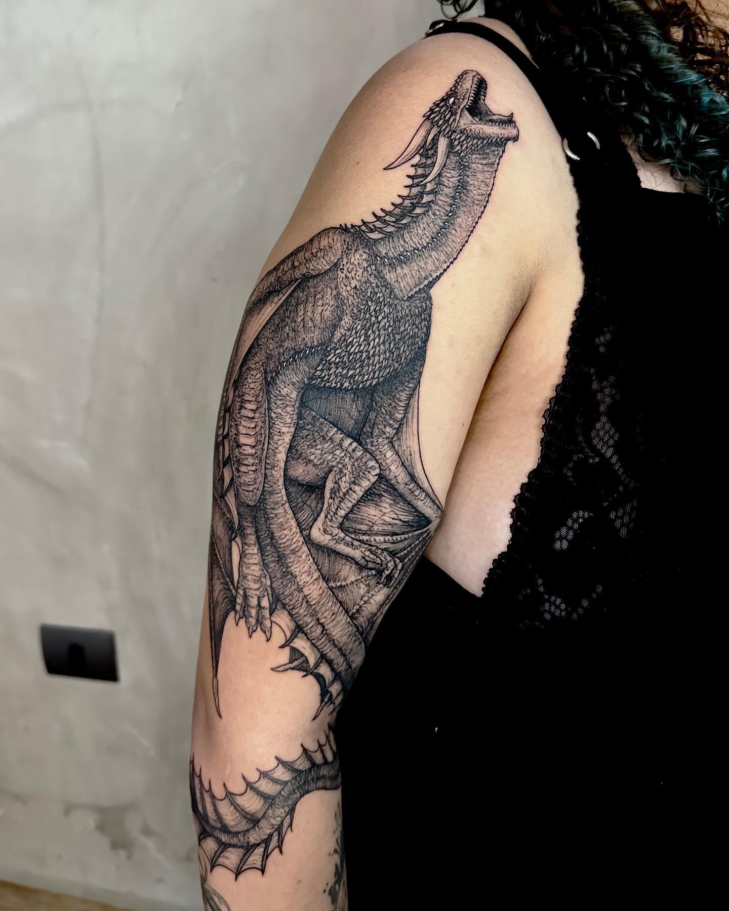 Realistic 3D Dragon Tattoo on Arm