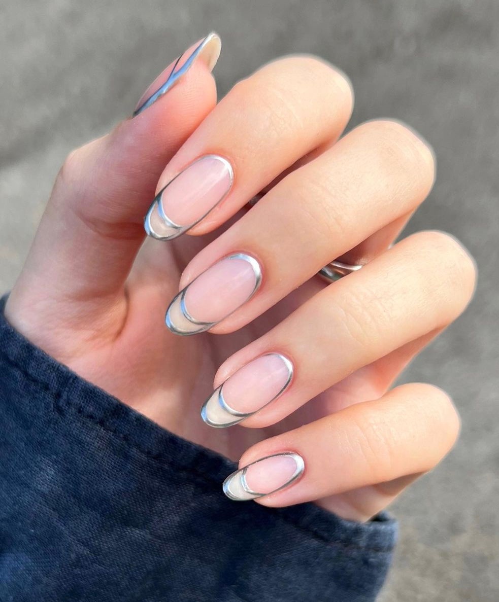 Short Clear Nails with Blue French Tips