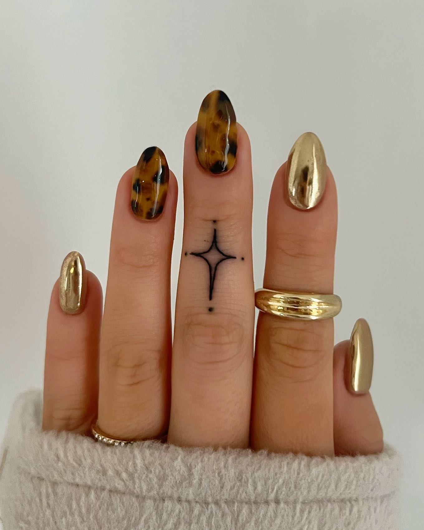 Brown and Gold Nails with Leopard Print