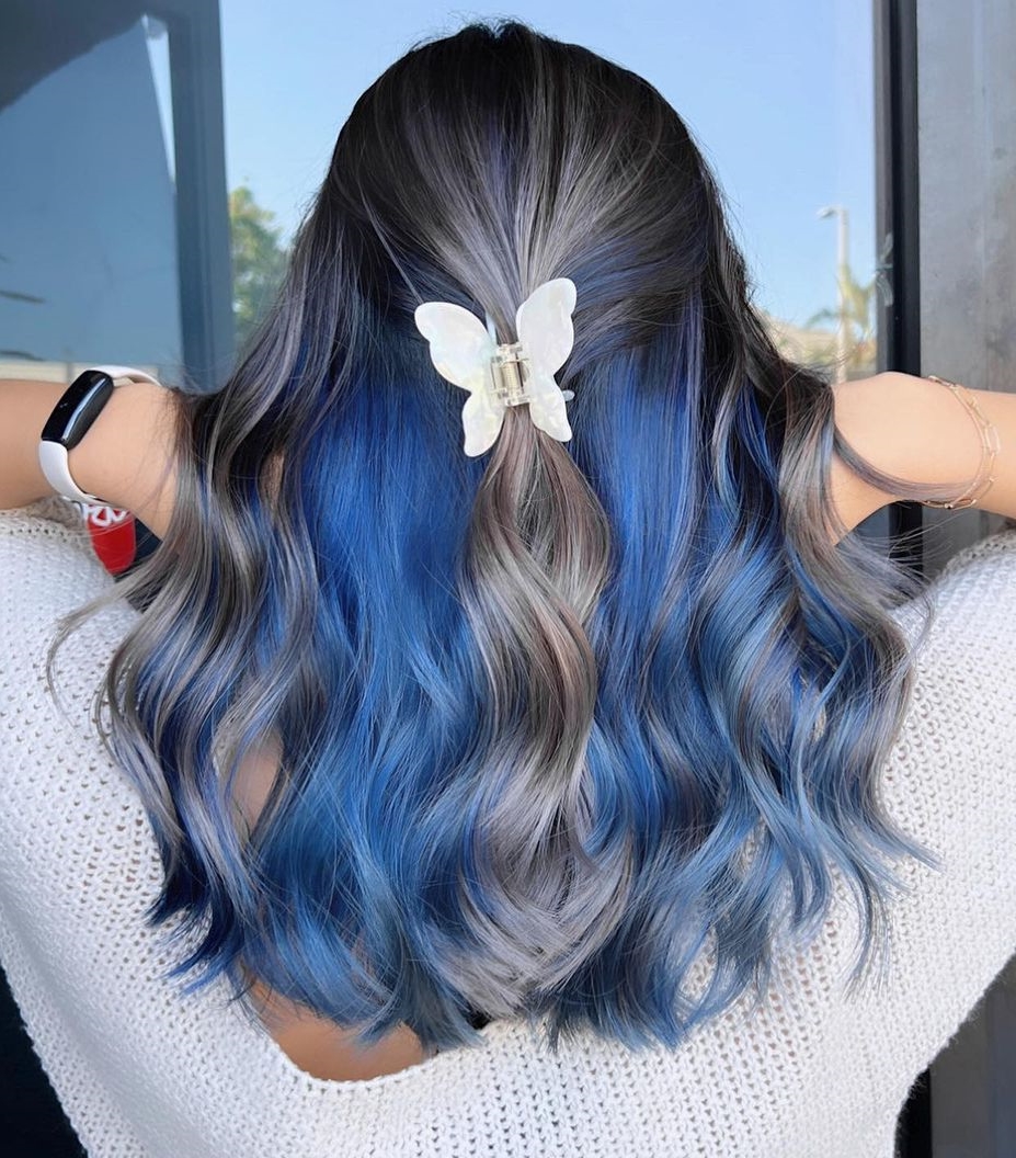 Gray Hair with Blue Peekaboo Highlights
