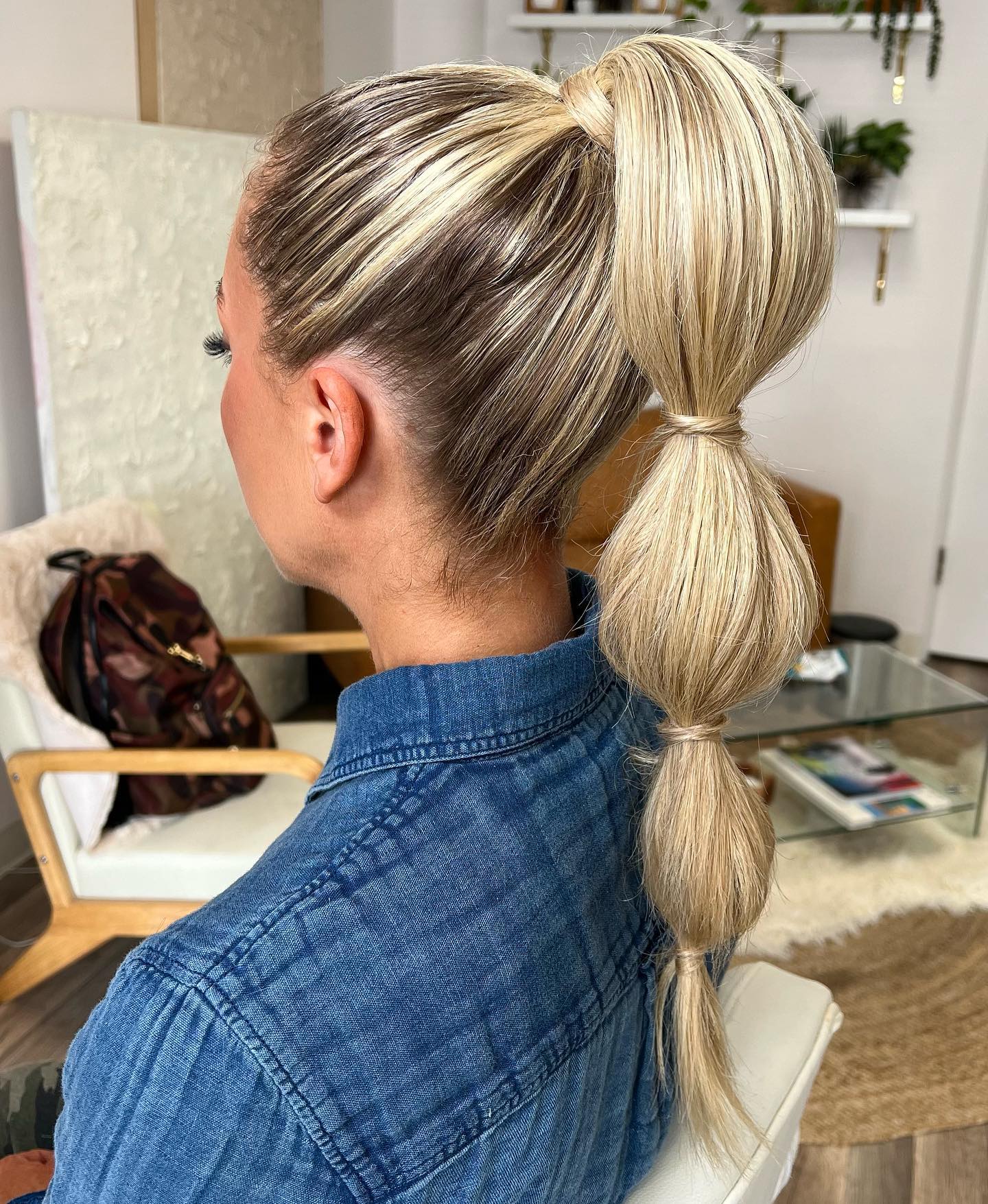 High Bubble Ponytail on Blonde Hair