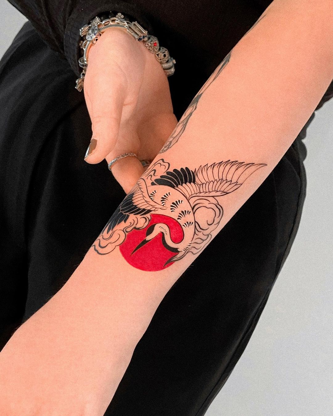 Japanese Crane Tattoo on Wrist