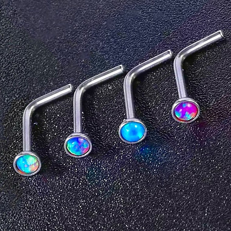 L-Shaped Nose Pin with Blue Rhinestone