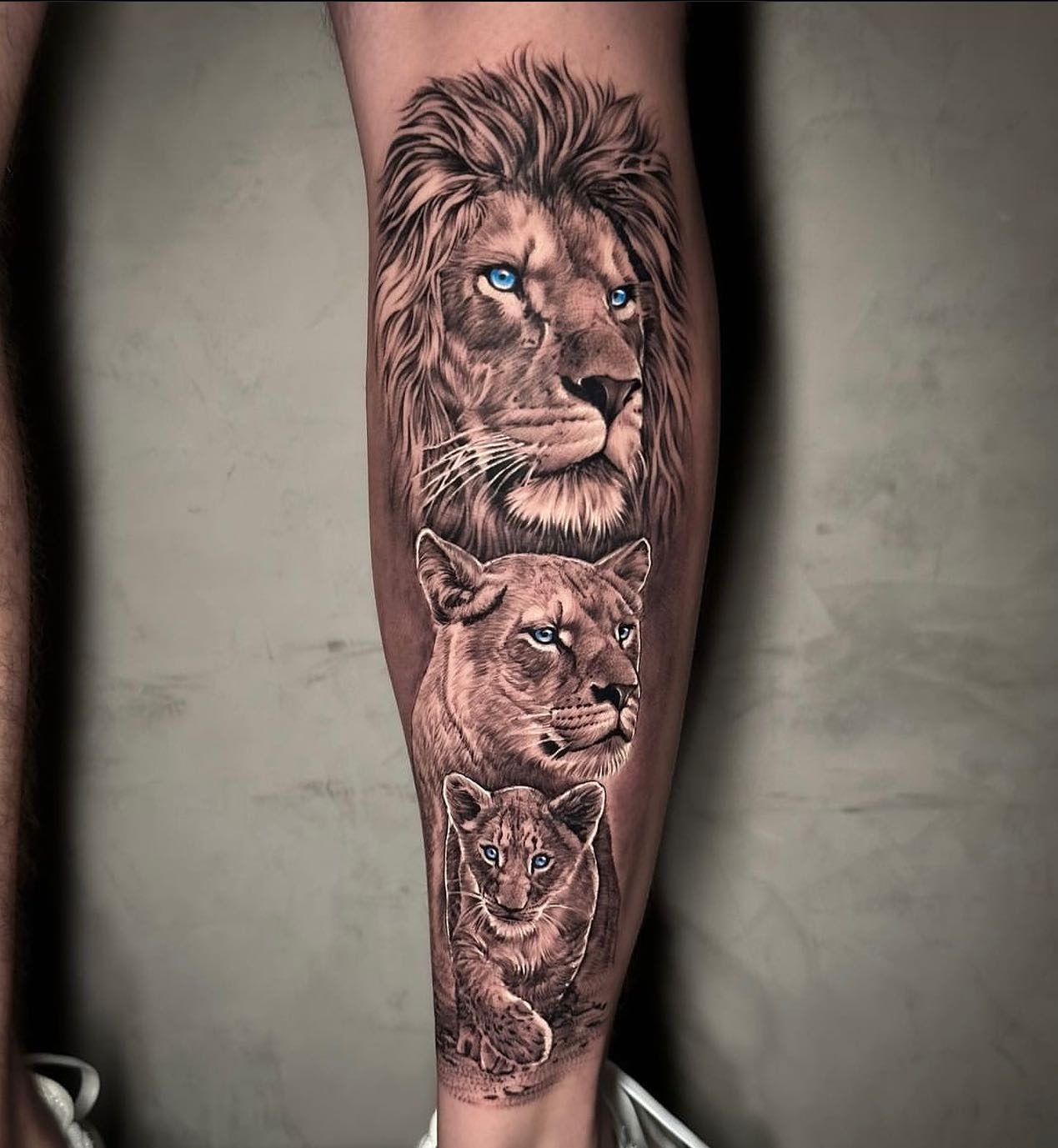 Lion Family Tattoo on Leg