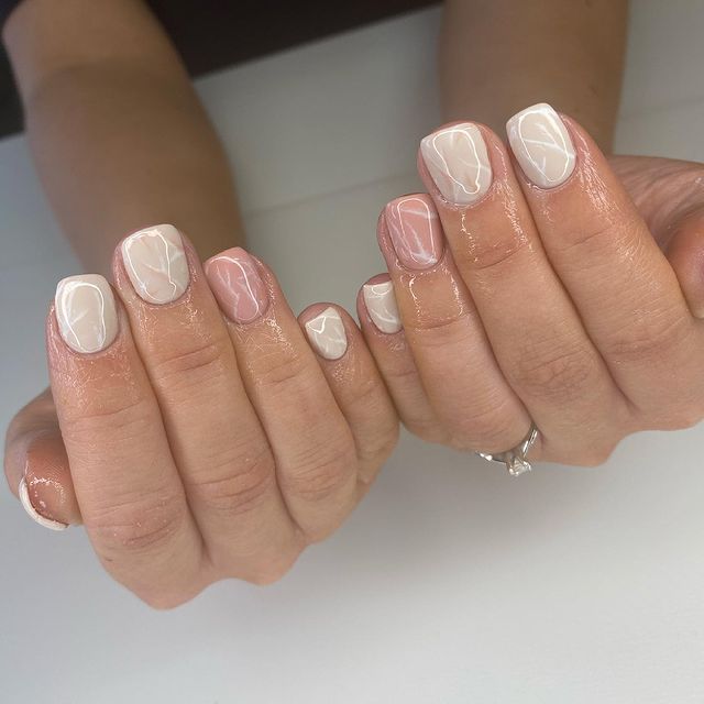 Nude marble nail design with a classy look