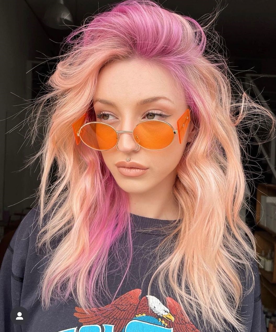 Pink and Orange Colors on Medium-Length Hair