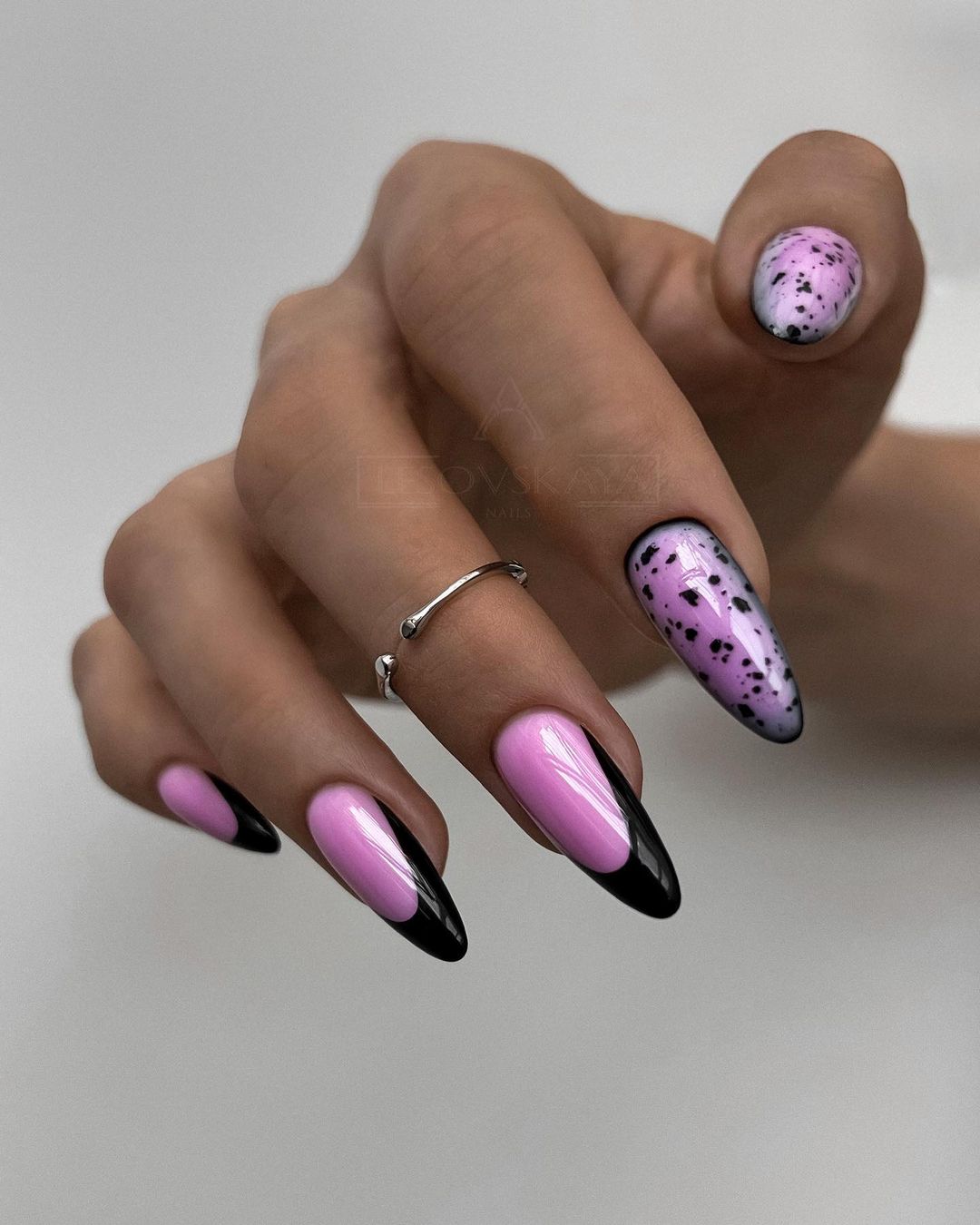 Pointy Black and Pink Nail Design