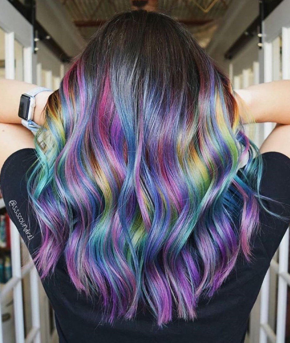 Rainbow Hair with Natural Brown Roots