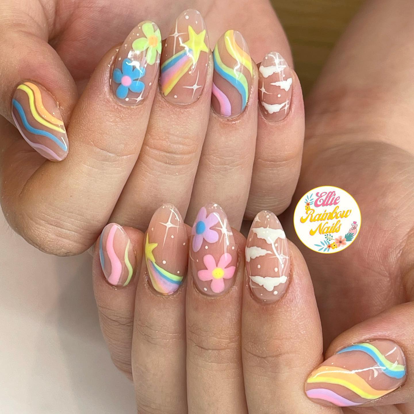 Round Nails with Rainbow Across