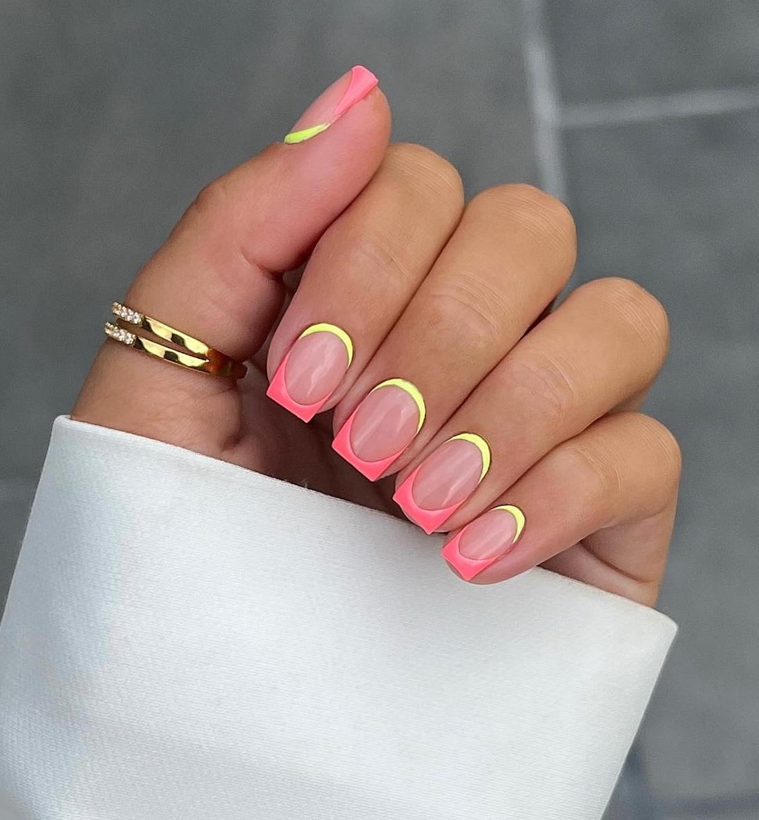 Short Square Neon French Tip Nails