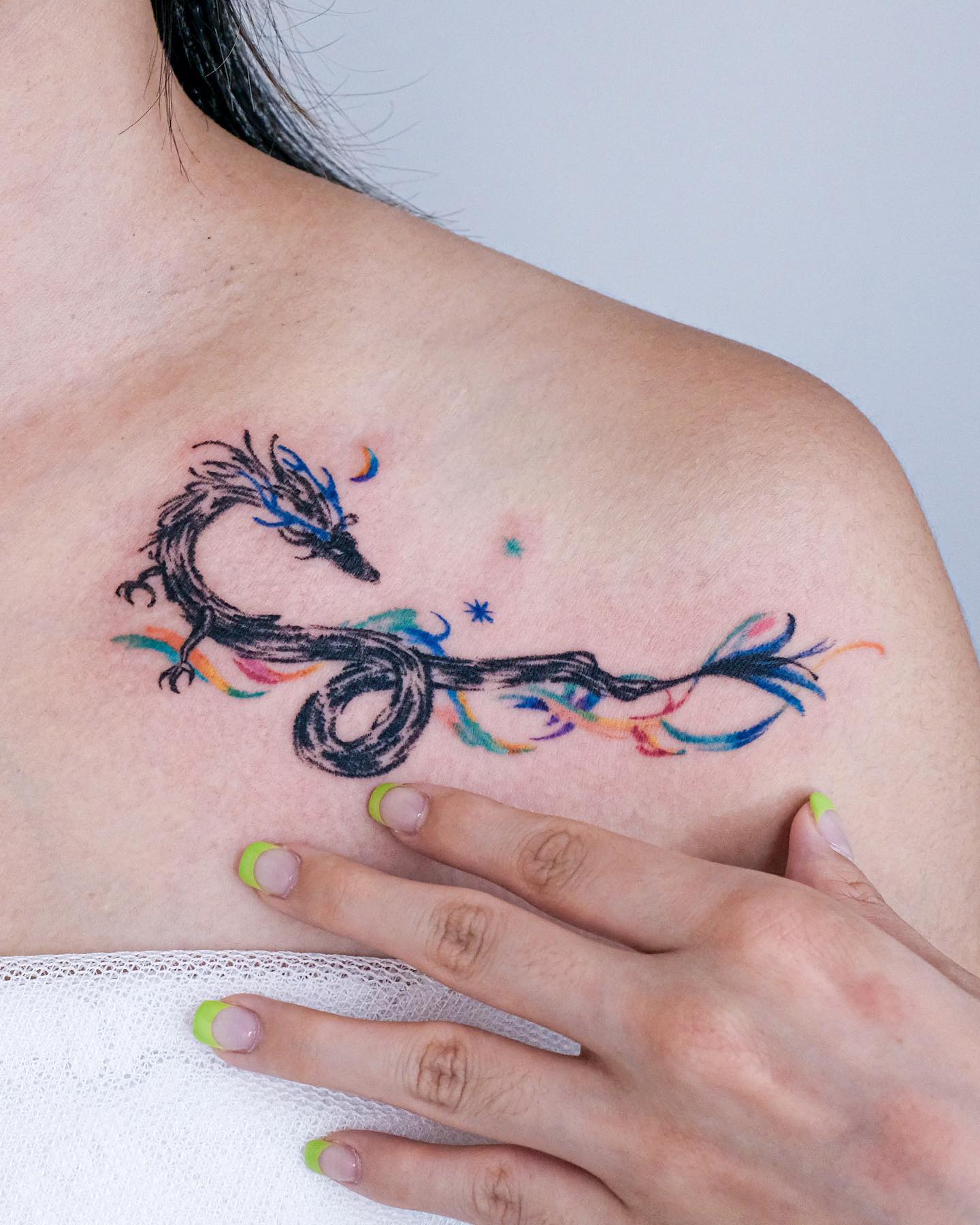 Small Dragon Tattoo on Collar Bone