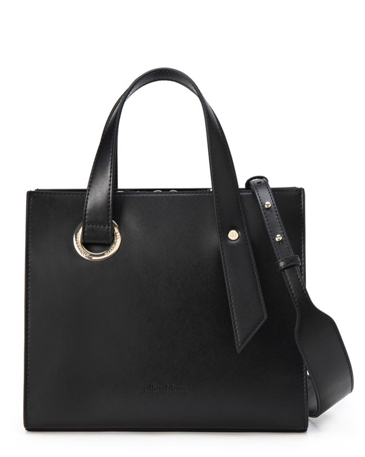 Square Black Leather Bag for Women
