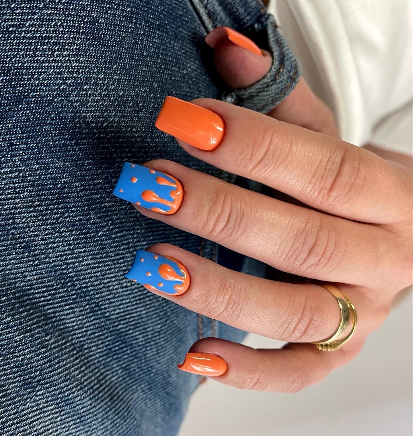 Square Orange and Blue Nails