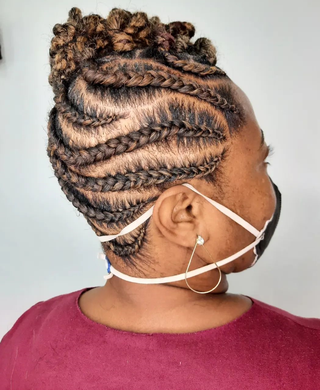 Stitch Braids on Short Hair with Copper Highlight