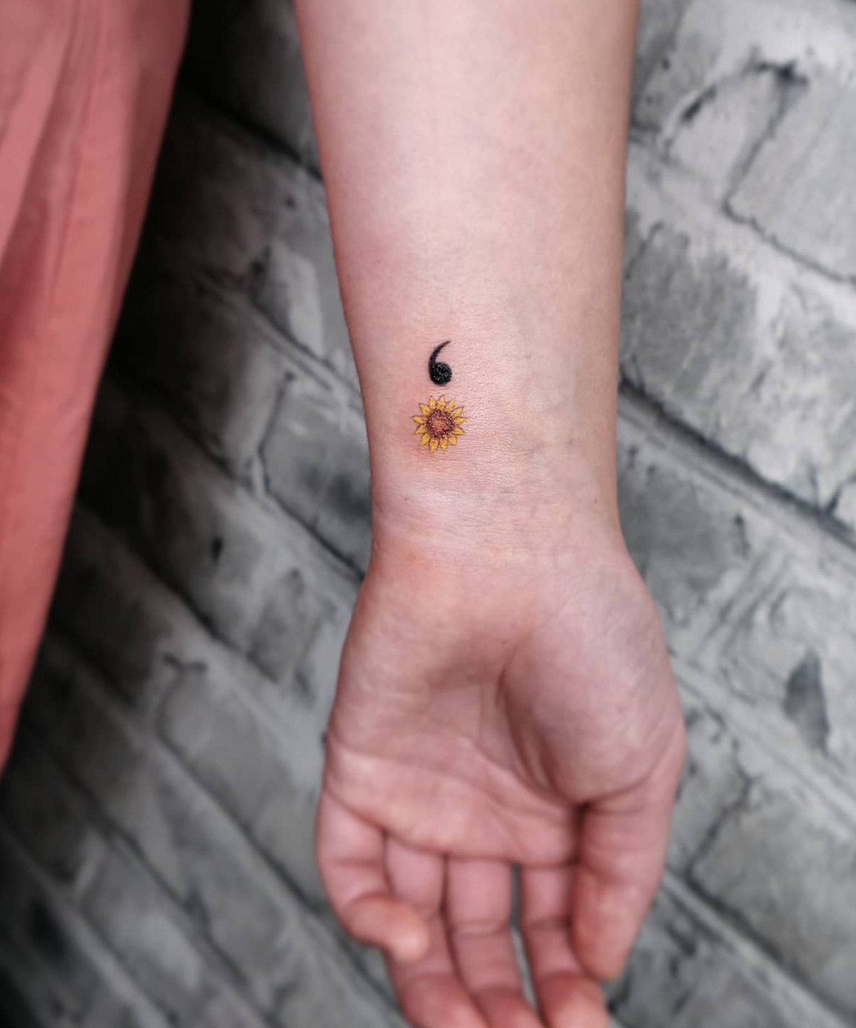 Sunflower Semicolon Tattoo on Wrist