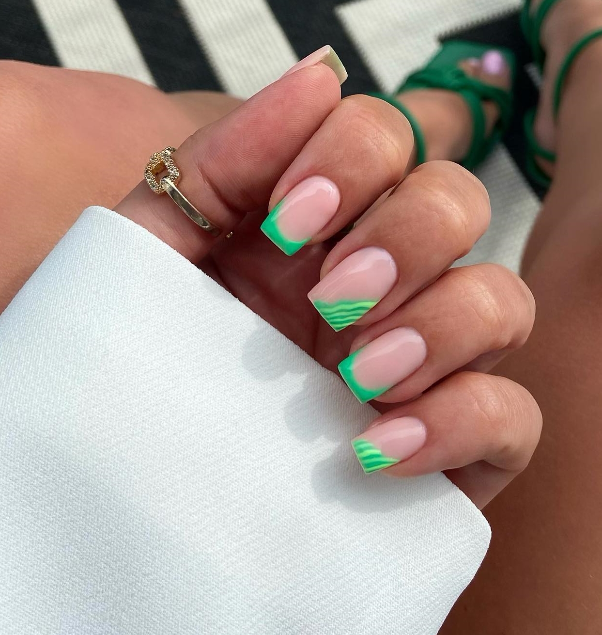 Bright Green French Tip Nails