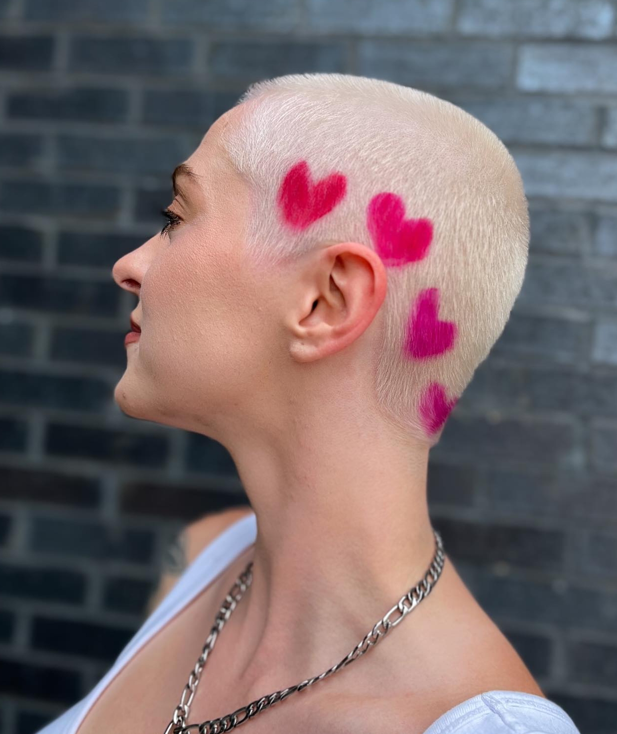 Buzz Cut on Blonde Hair with Coloured Heart-Shaped Design