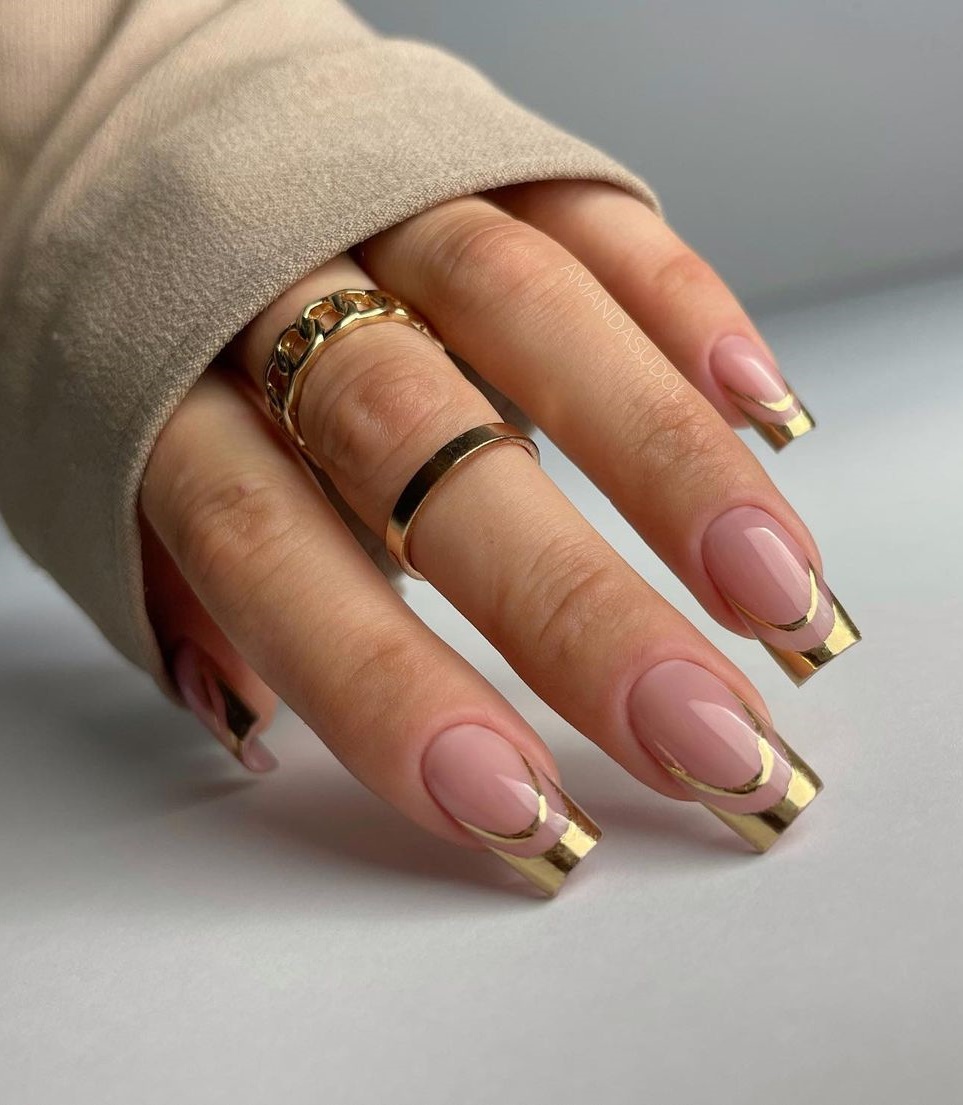 Clear Nails with Gold Foil on Tips