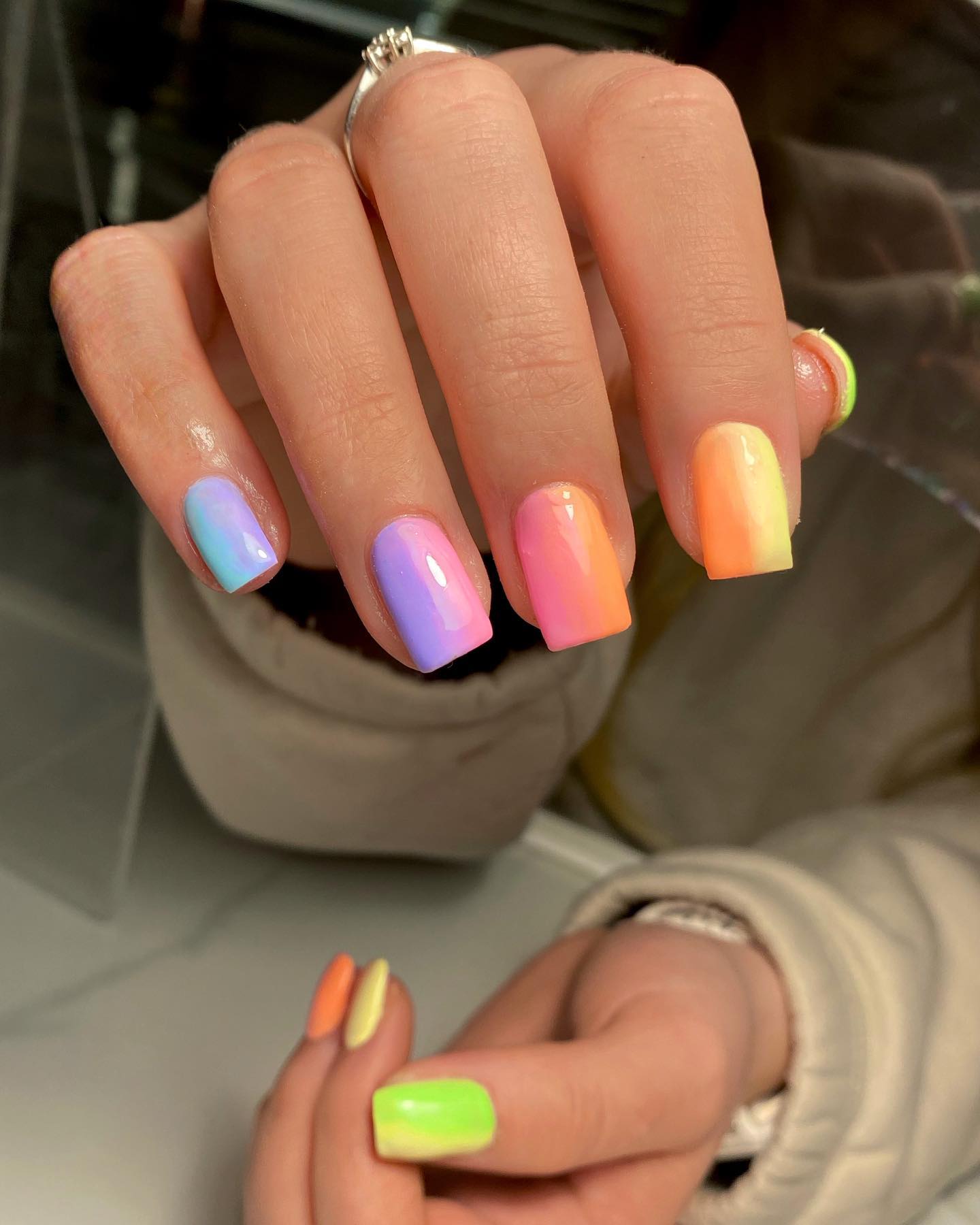 Glossy Rainbow Design Nails