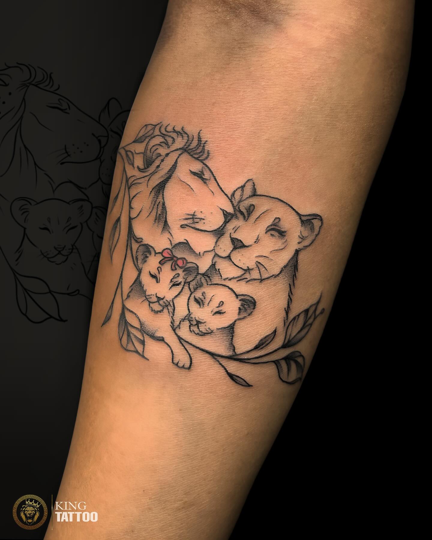 Lion Family with Two Cubs Tattoo