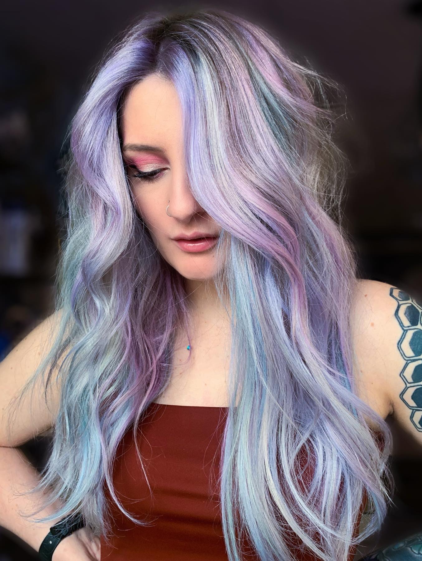 Long Lavender Hair with Blue Shades