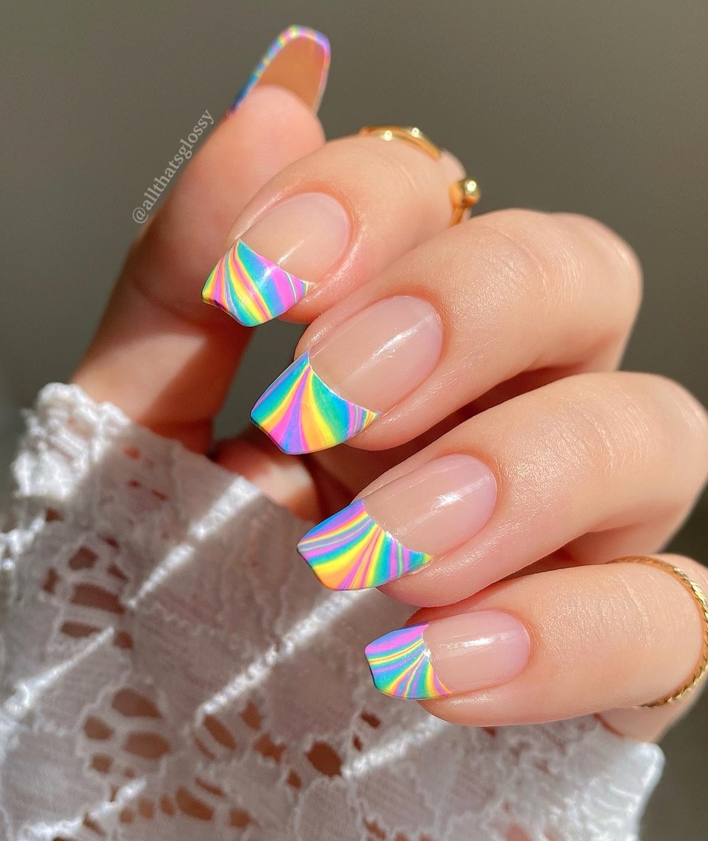 Long Nails with Rainbow Tips