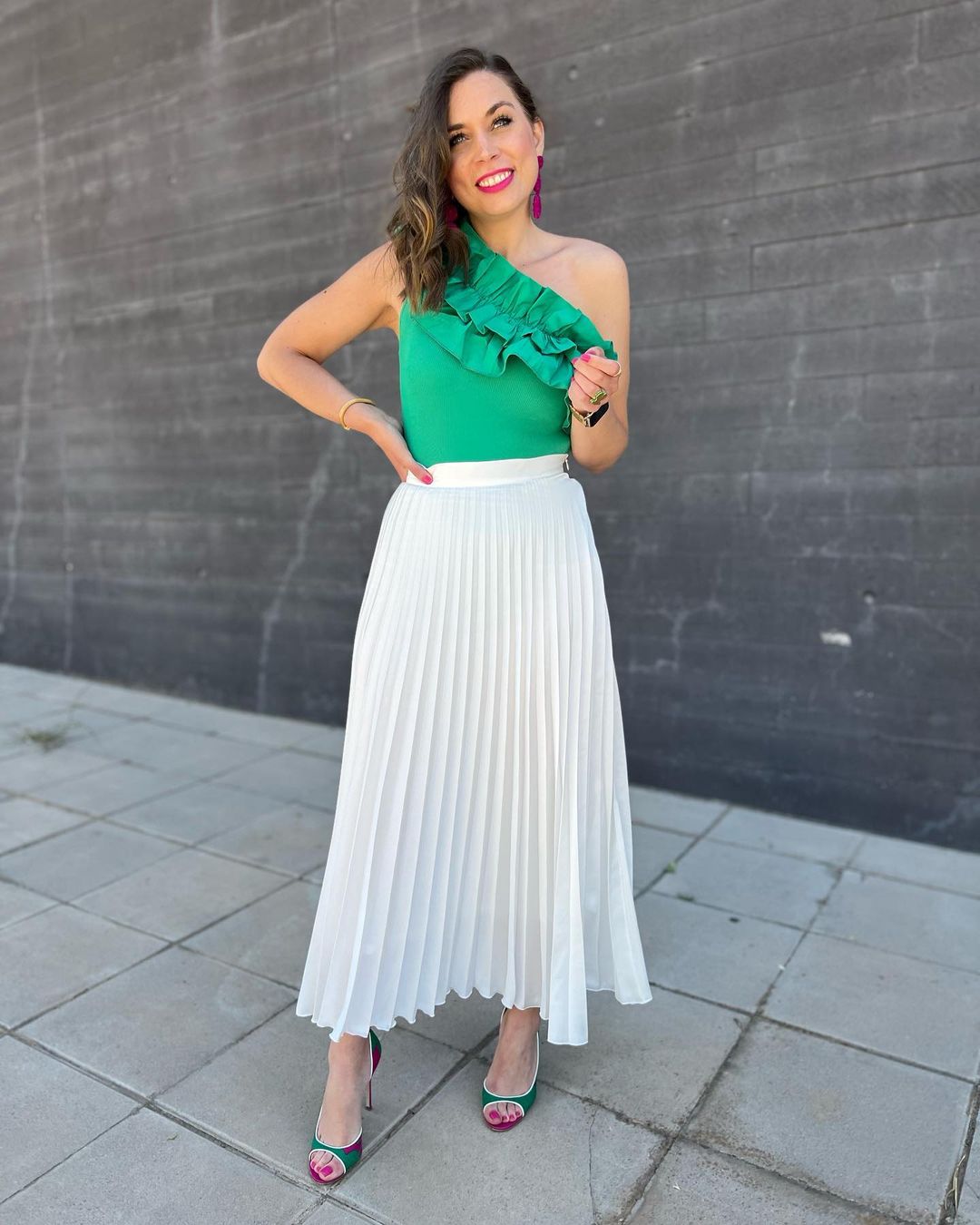 Long White Accordion Summer Skirt