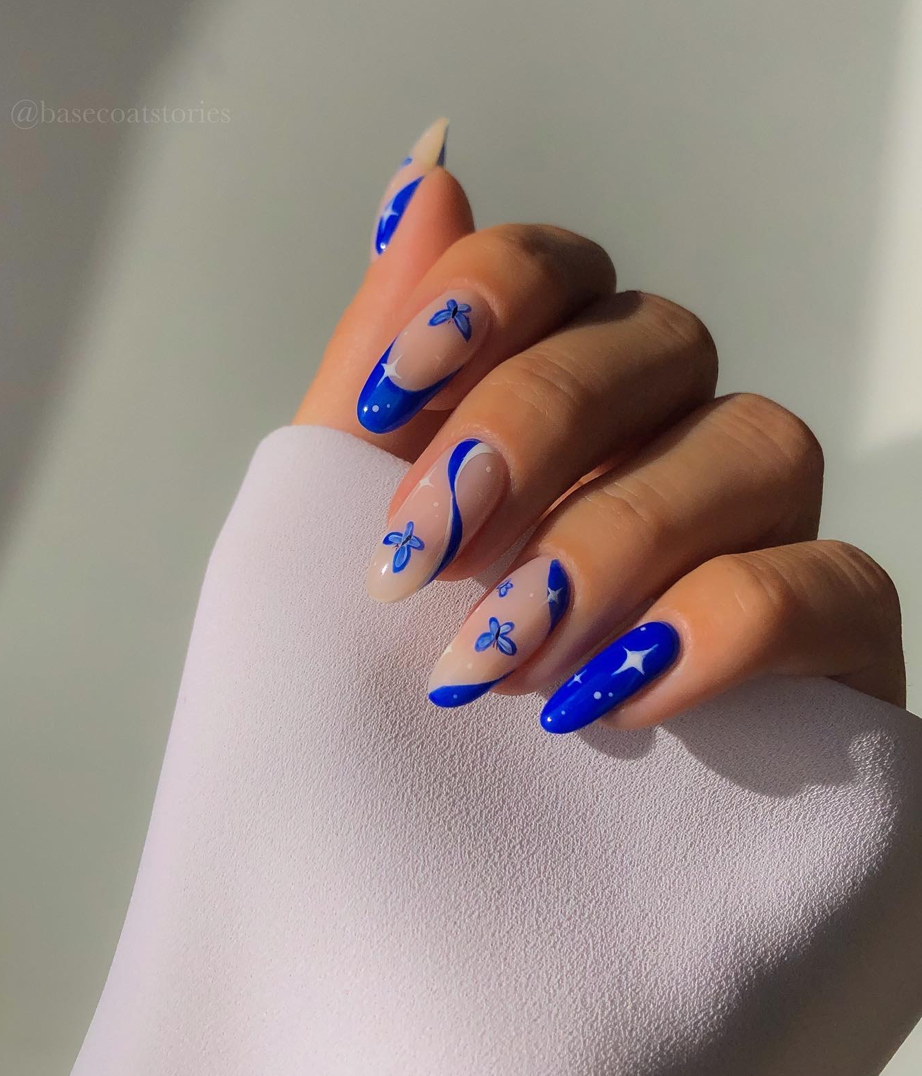 Nude and Royal Blue Nail Combo