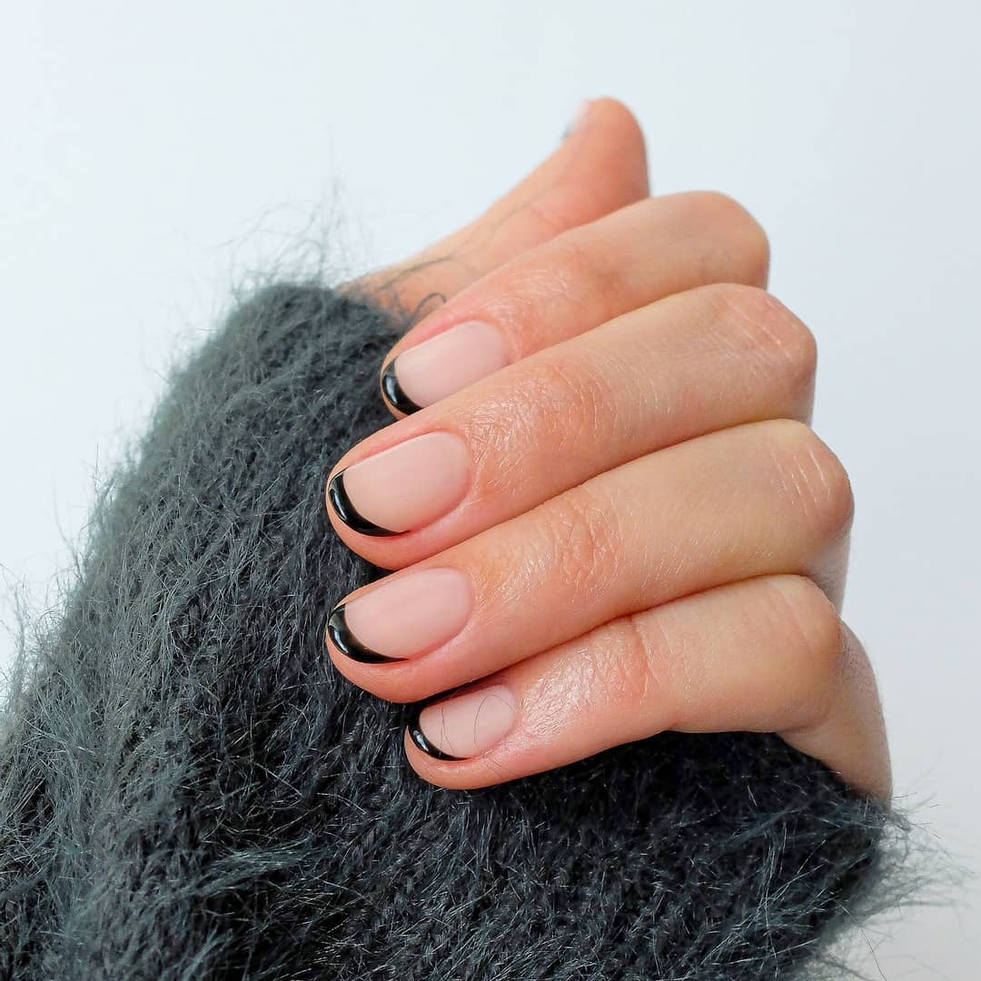 Short Nails with Black French Tips