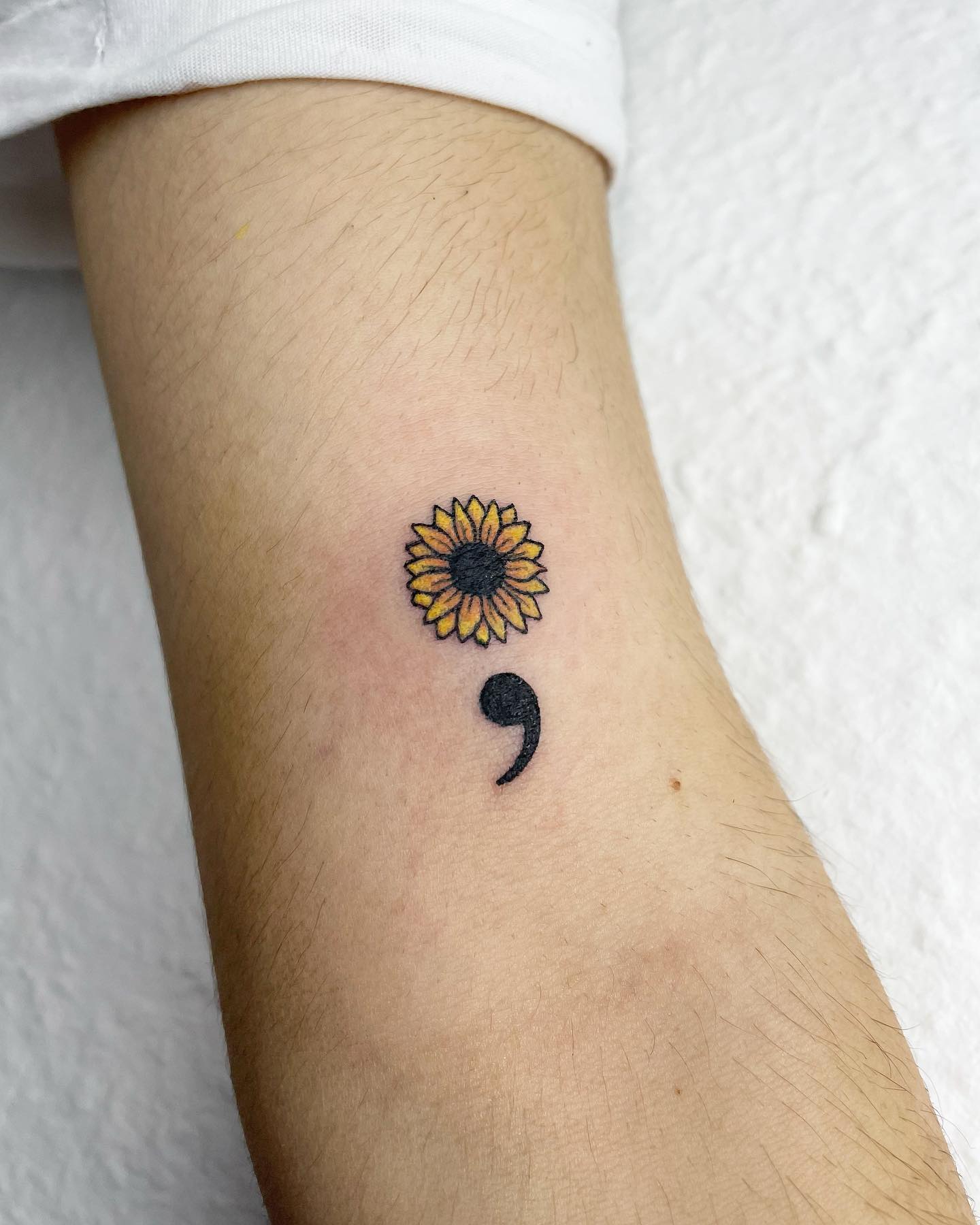 Small Sunflower Semicolon Tattoo on Arm