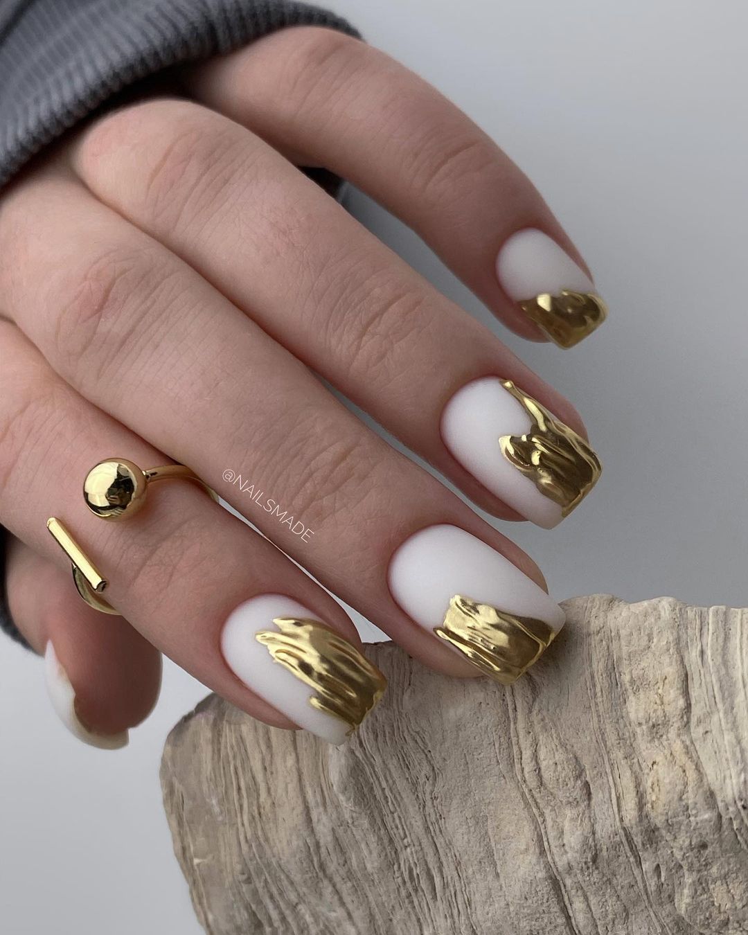 Square Matte Nail Design with Gold Foil