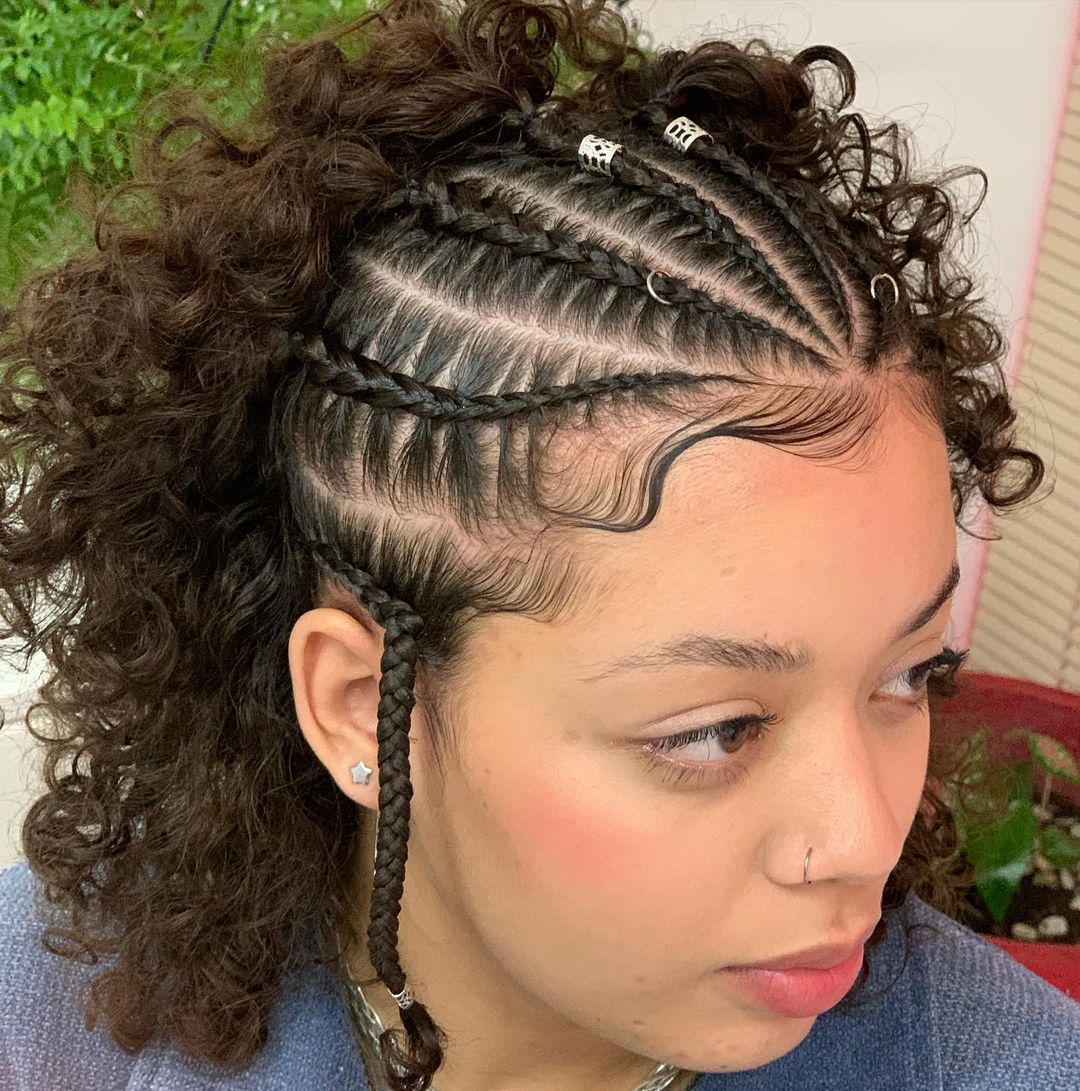 Stitch Braids on Short Curly Brown Hair