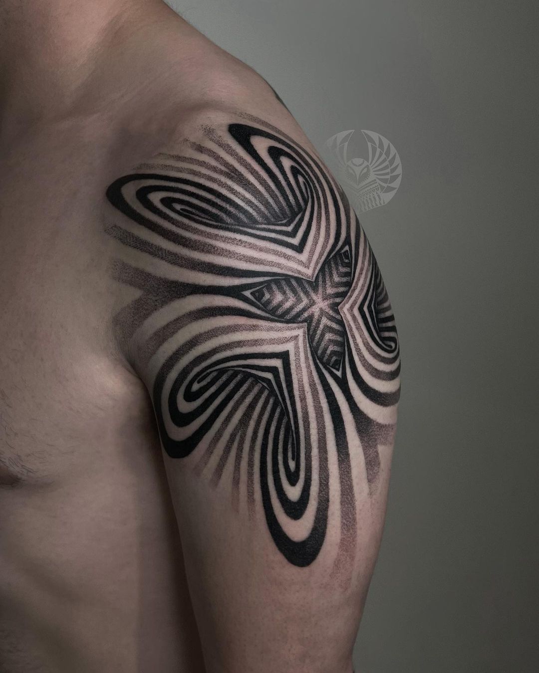 Black 3D Optical Illusion Tattoos on Shoulder