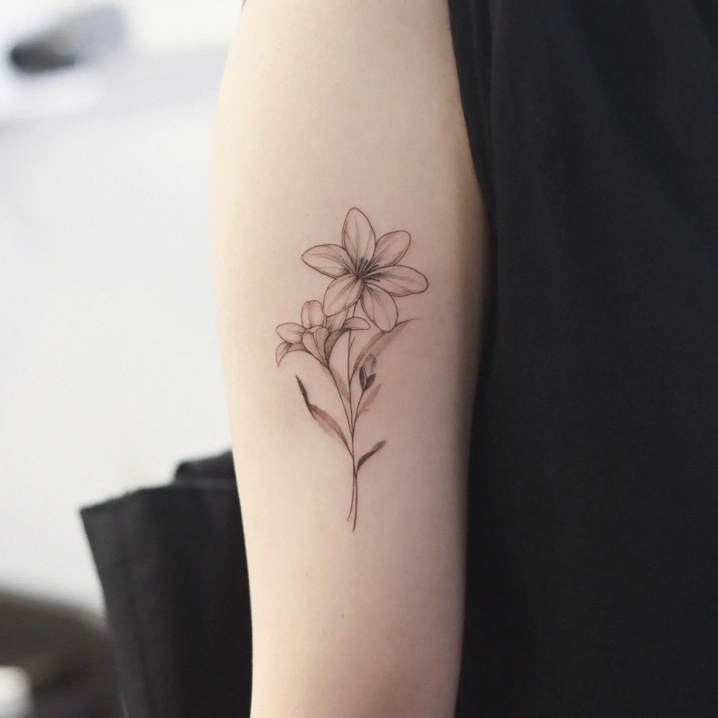 Black and White Jasmine Flower Tattoo on Arm