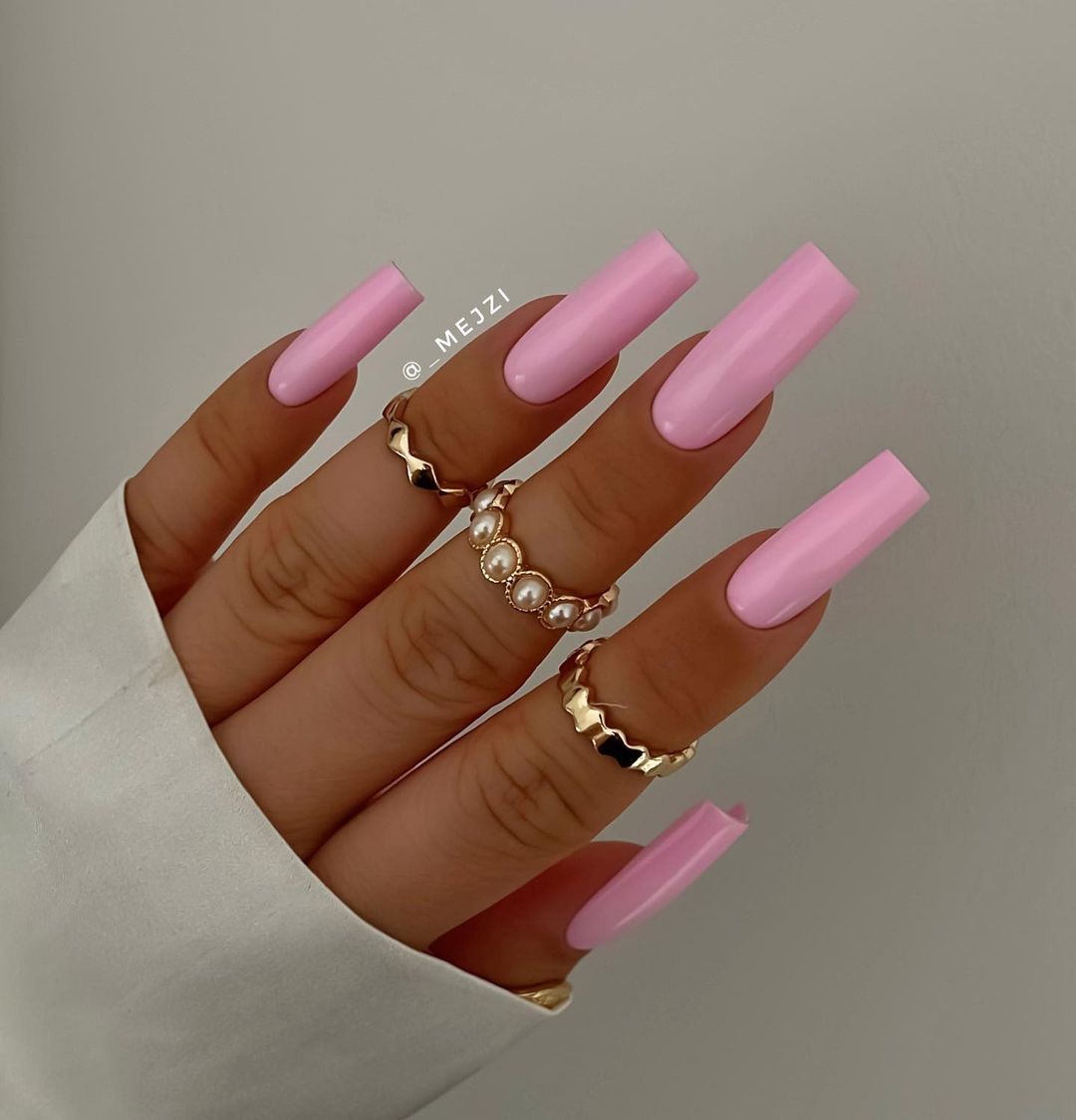 Long Light Pink Square Nails