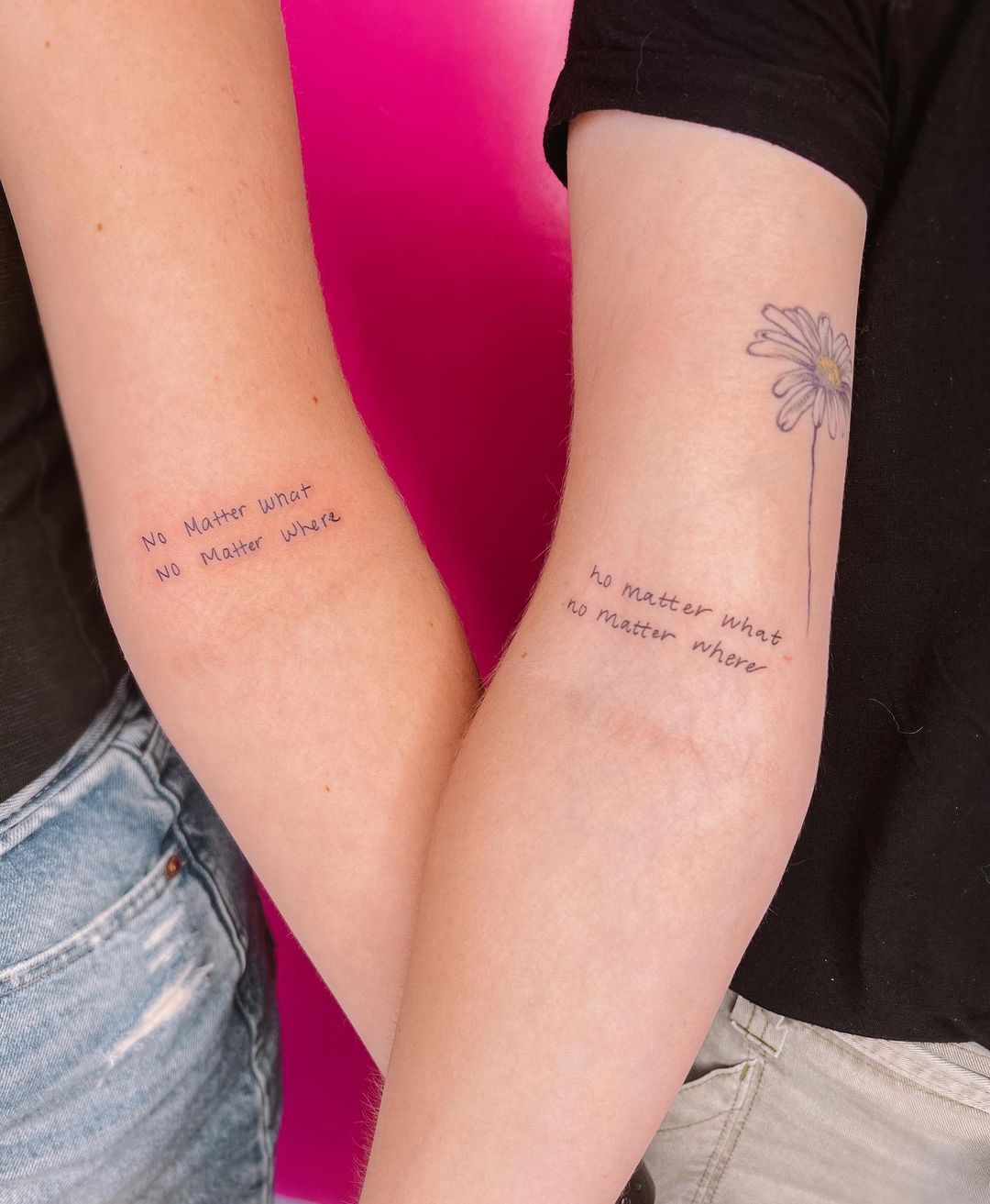 Matching Sister Quote Tattoos on Arms