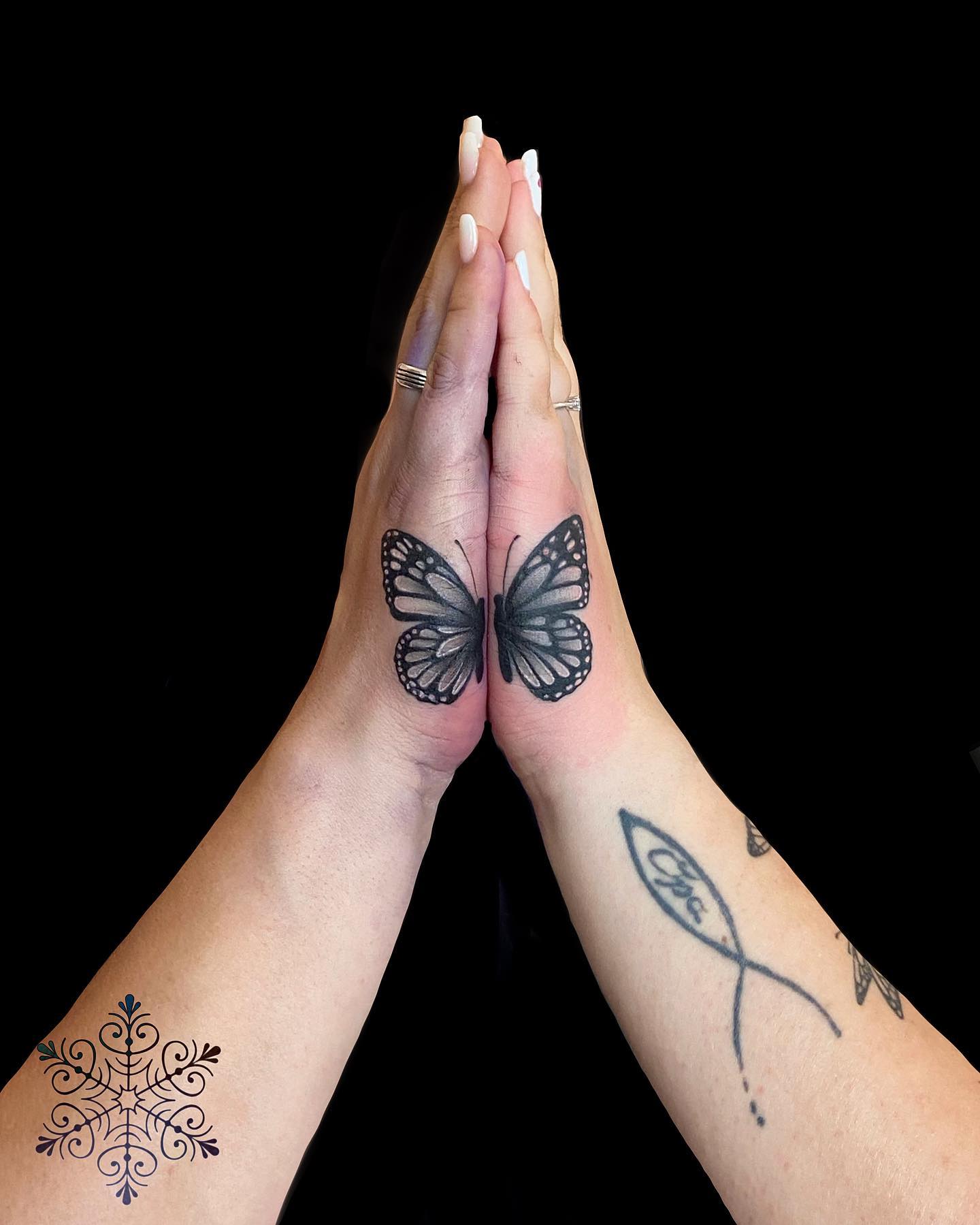 Hot Matching butterfly tattoo on hand