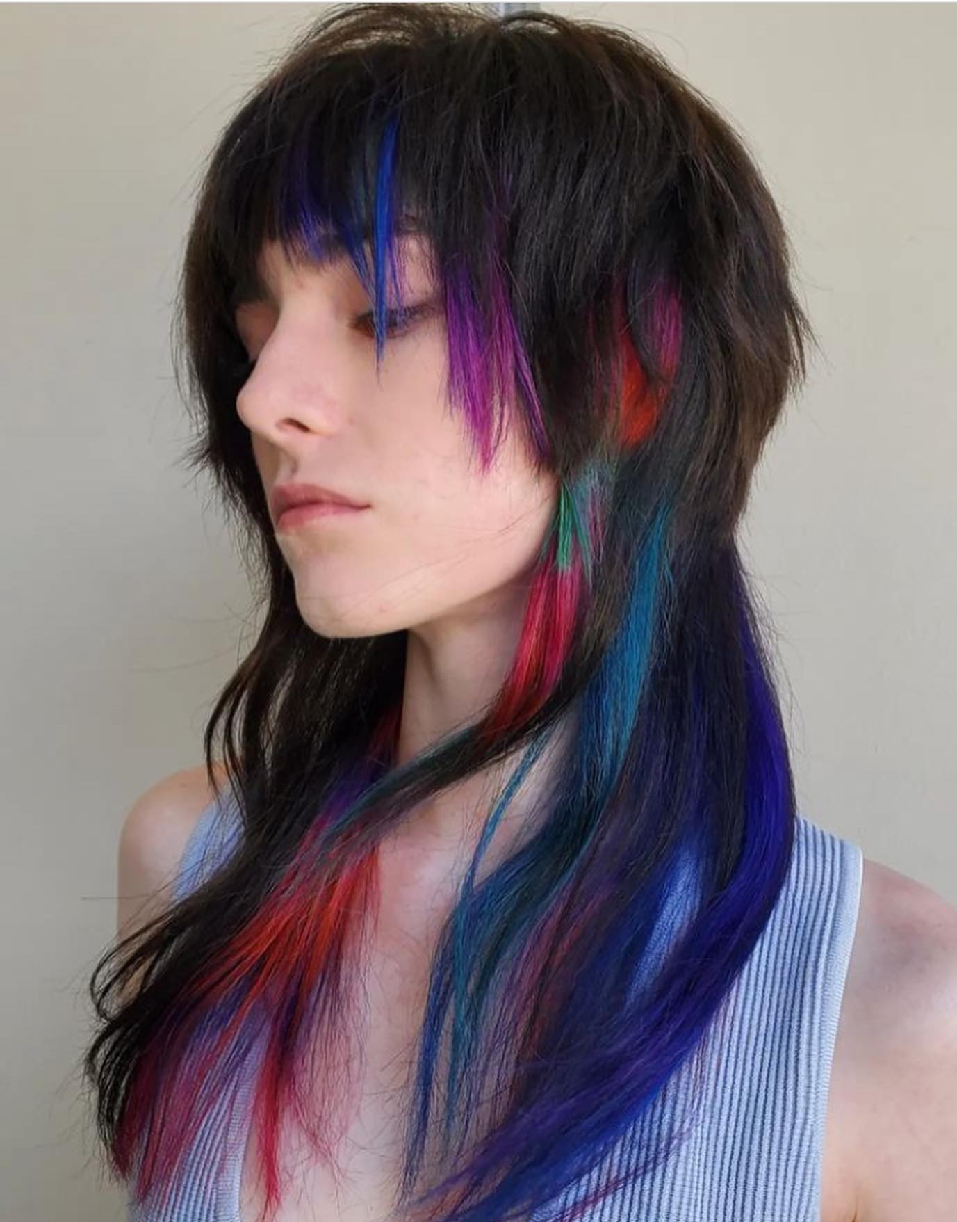 Rainbow Mullet Haircut on Long Hair