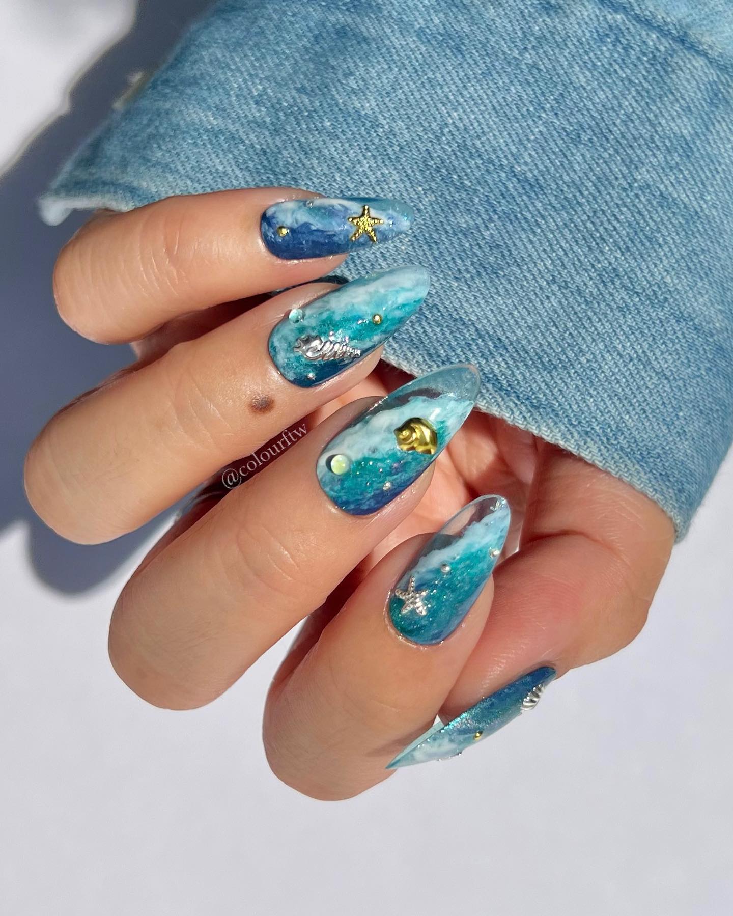 Round Blue Ocean Nails