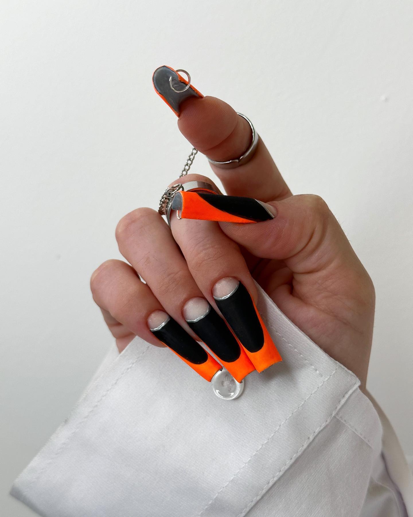 Acrylic Dark Orange and Black Nails