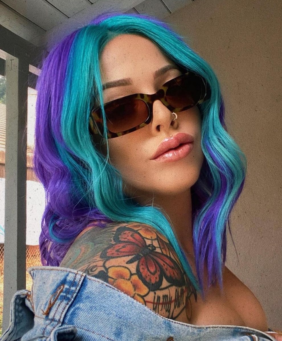 Blue Money Piece Highlights on Purple Hair