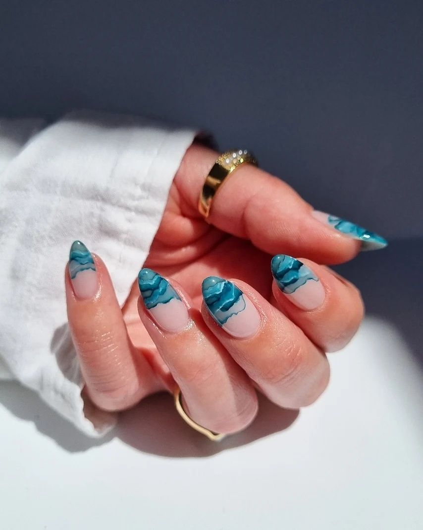 Blue Ocean and Clear Nail Design