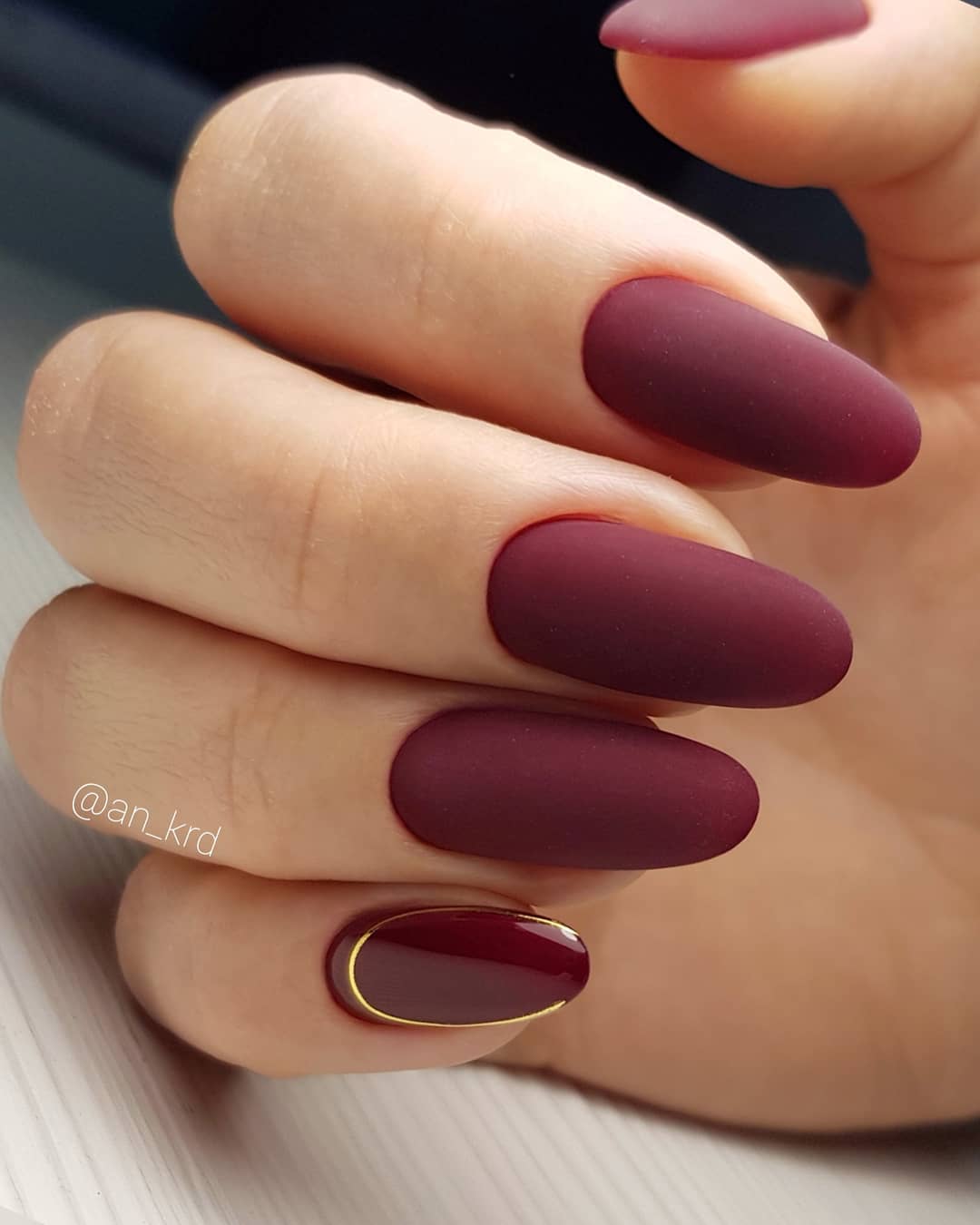 Long Round Burgundy Matte Nails