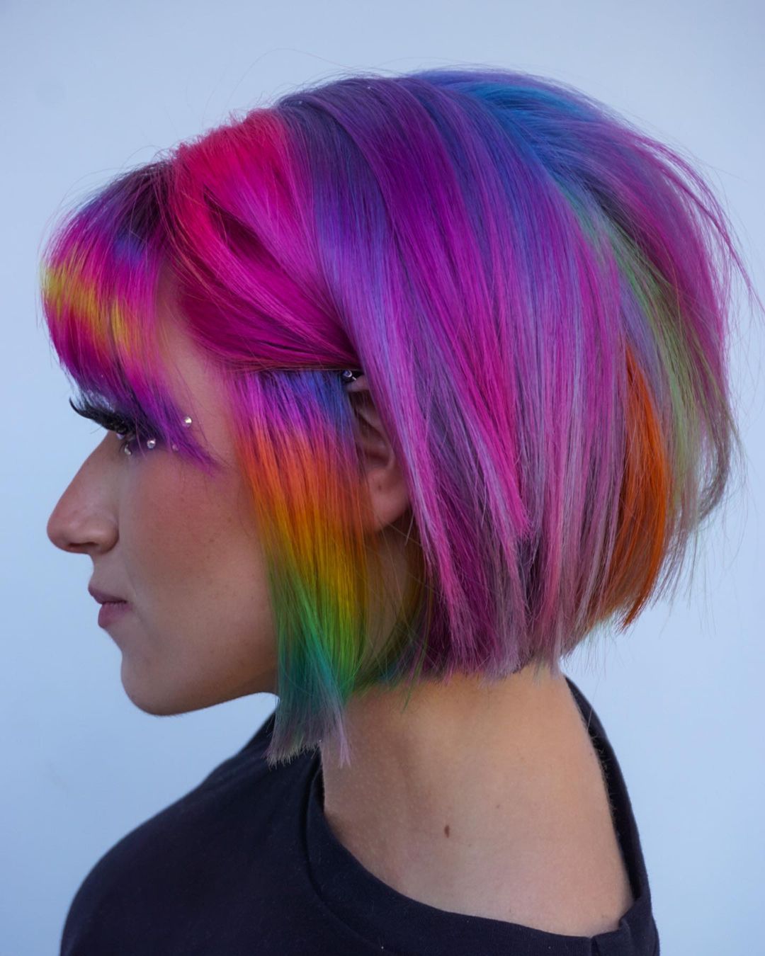 Galaxy Colors on Short Bob Cut with Bang