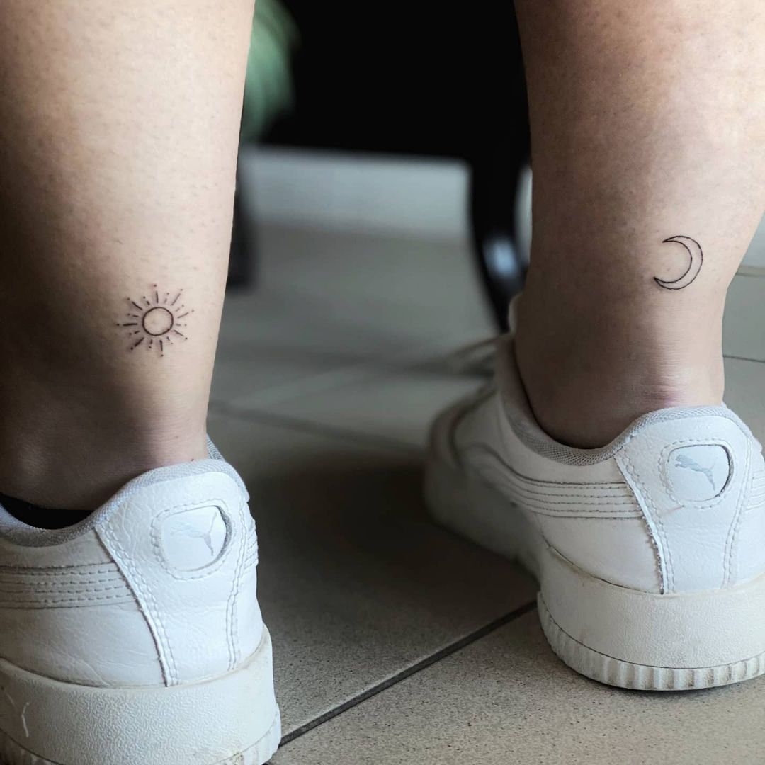 Minimalist Sun and Moon Tattoo