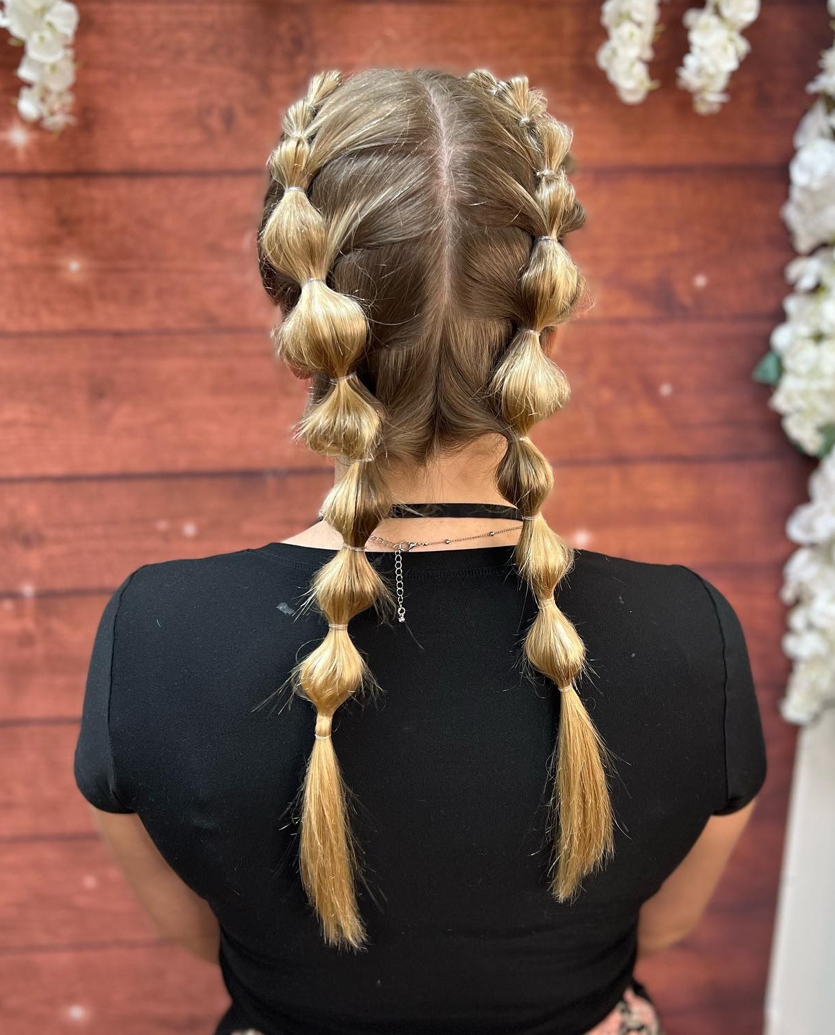 Pigtail Bubble Braids on Long Blonde Hair