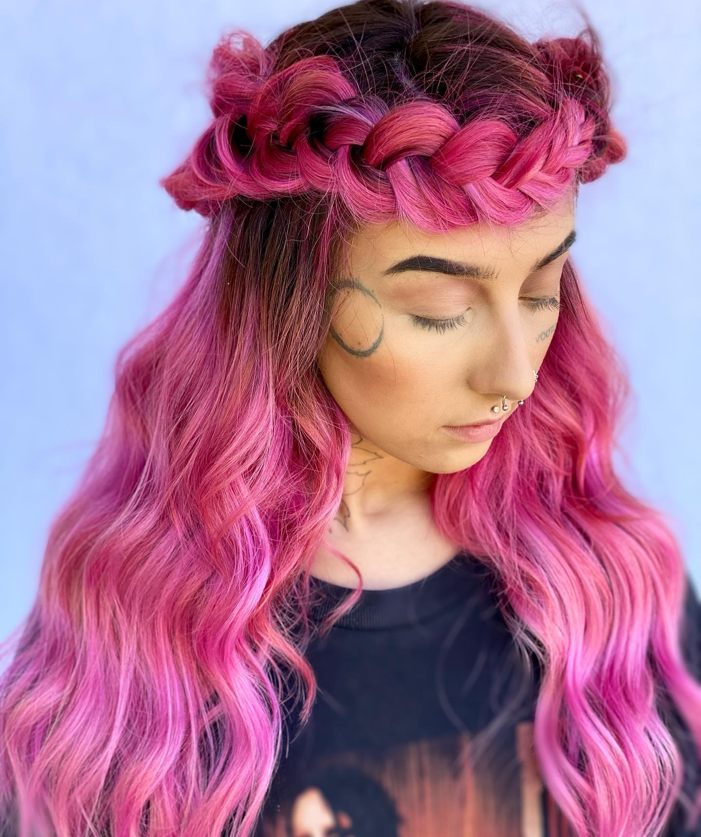 Pink Long Braided Hairstyle