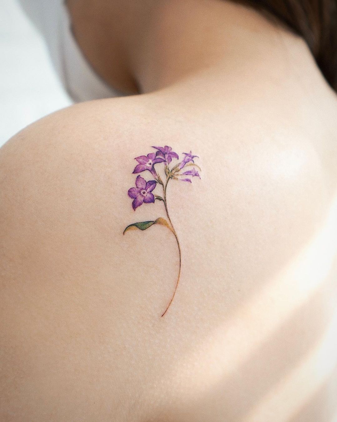 Purple Jasmine Flower Tattoo on Shoulder