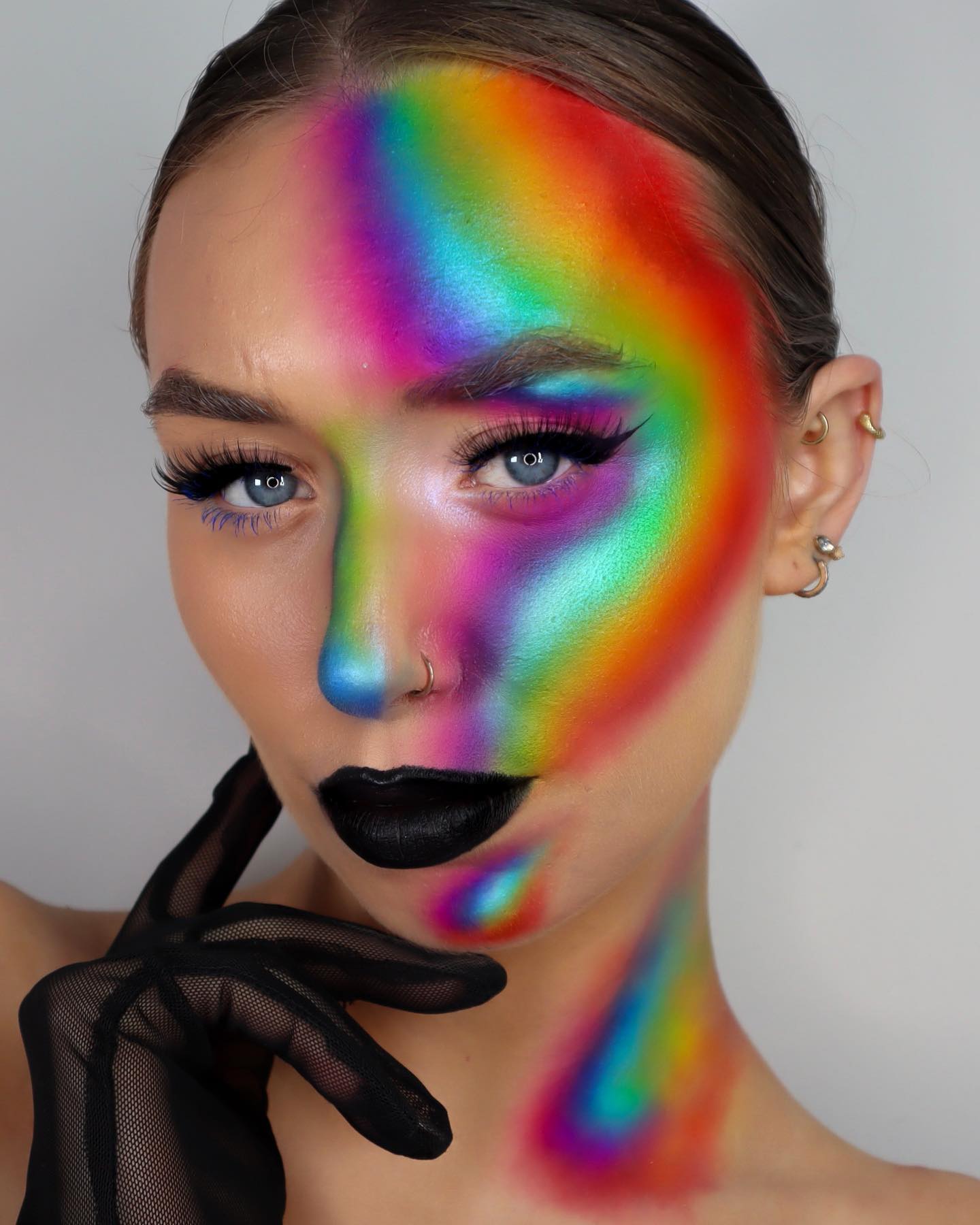 Rainbow Makeup Look with Black Lips