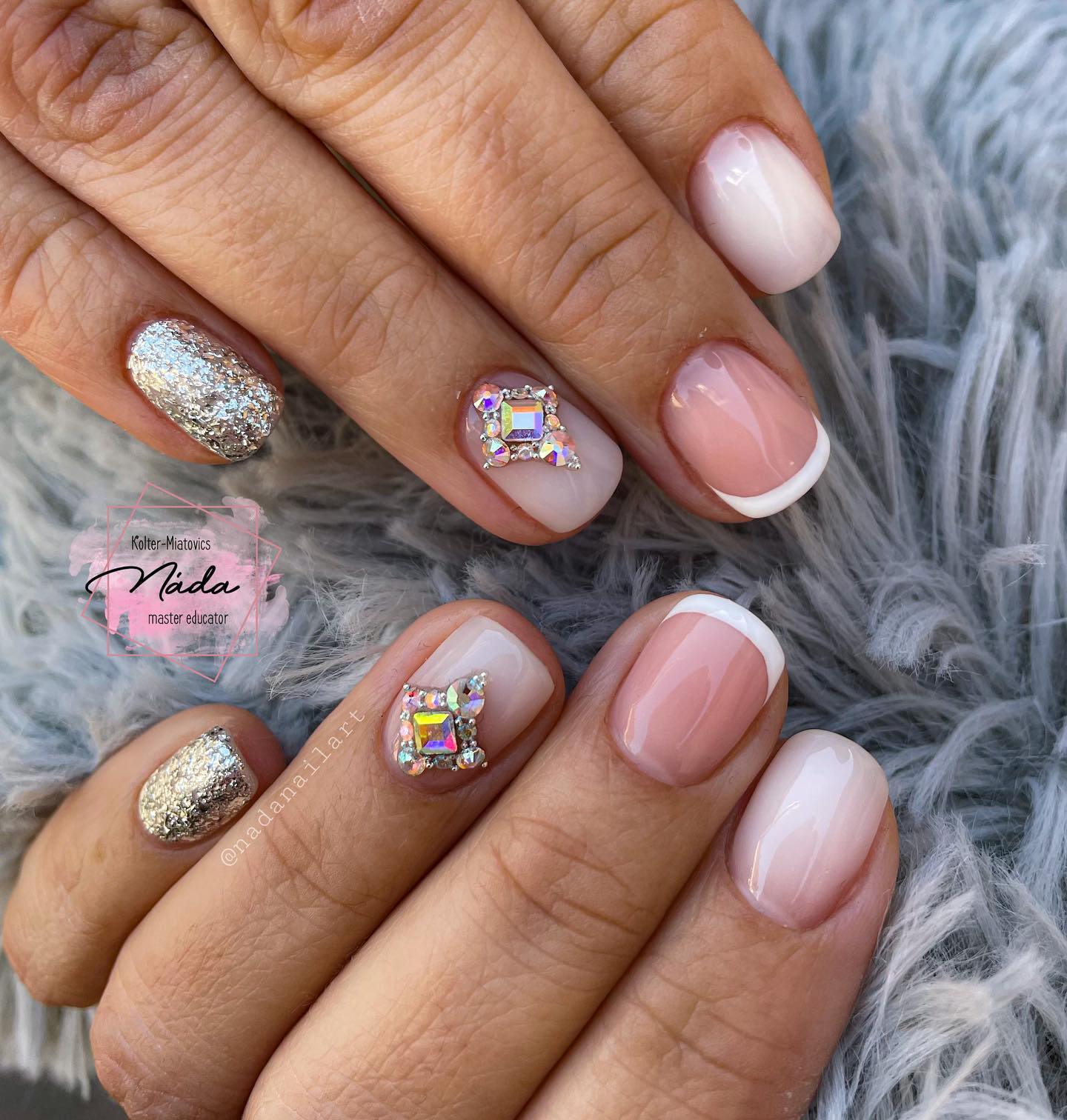 Short Diamond and Glitter Nails